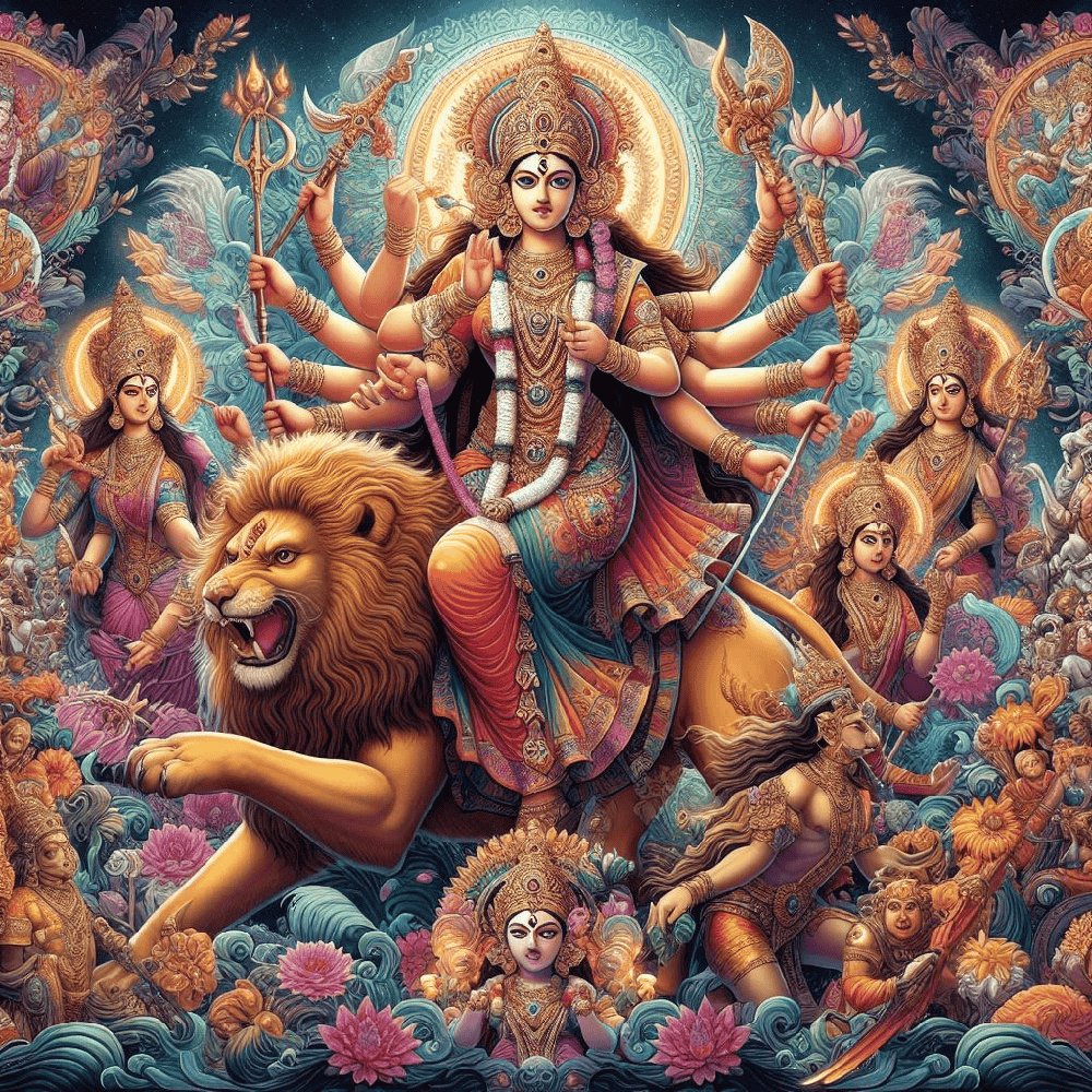 An image of Goddess Durga in her various forms